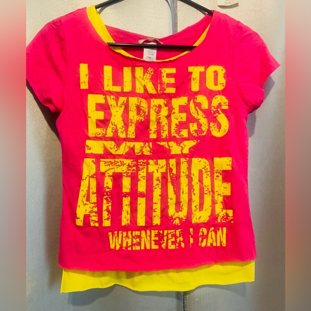 Expressive Attitude Pink and Yellow Vintage T-Shirt Y2K
